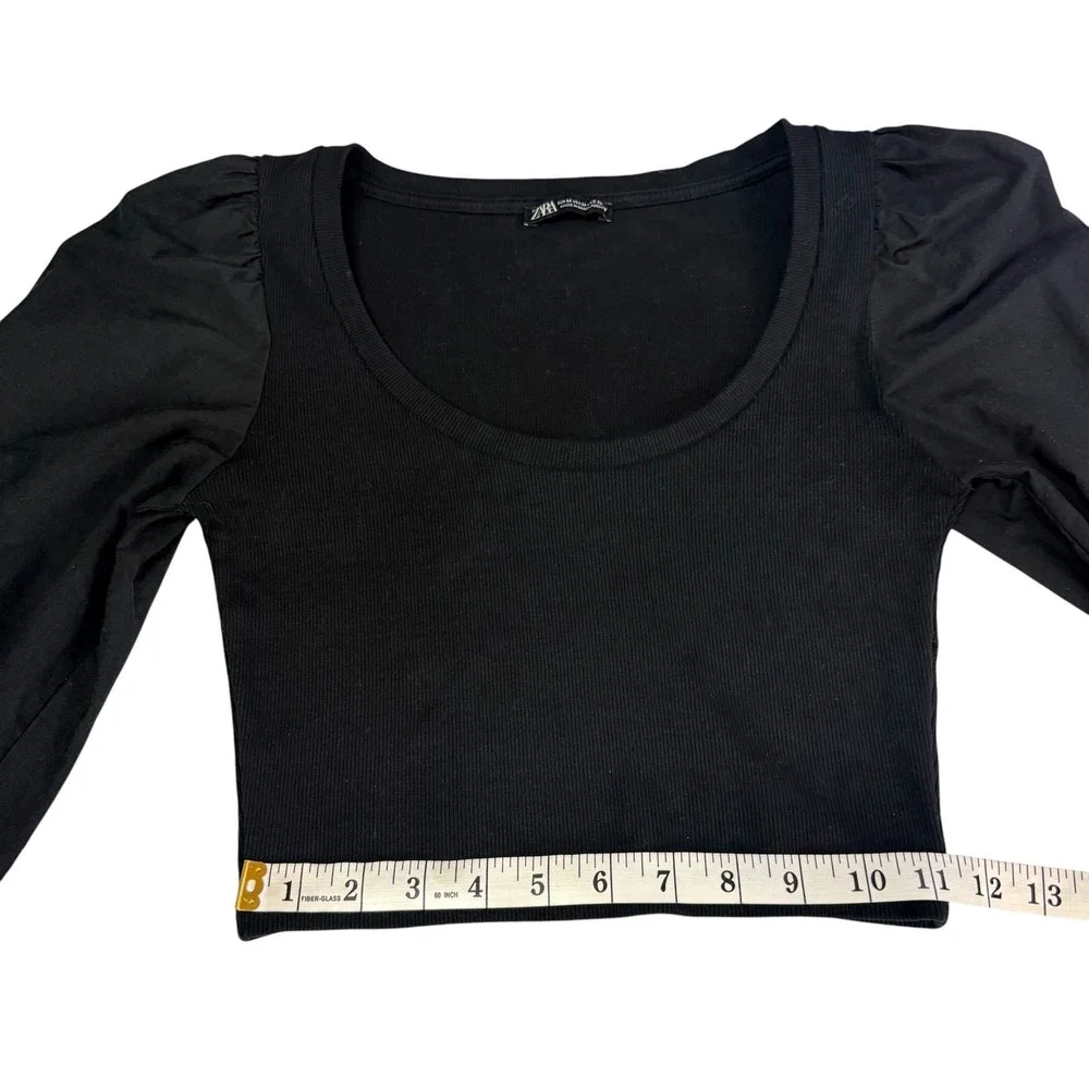 Zara Puff Sleeve Ribbed Knit‎ Crop Top Coquette Romantic Minimalist Chic M